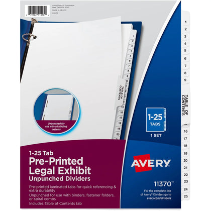 Avery® Index Divider: Side Tab 1-25 Table of Contents 26 Set - Legal Dividers