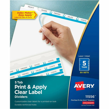 Avery® Index Maker Divider Set - 5-Tab Print-on Tabs - White Paper - 50/Box