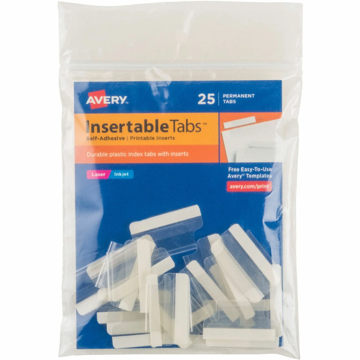 Avery® Index Tabs: Printable Inserts 1’’ Height Clear Plastic 25-Pack - Accessories & Page Markers