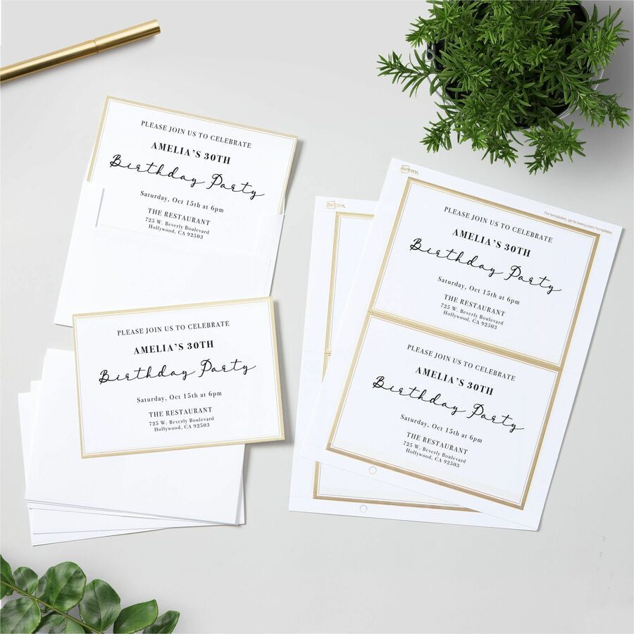 Avery® Invitation Cards with Metallic Gold Borders - 5’’ Width x 7’’ Length - Rectangle - Inkjet Laser - Matte - White
