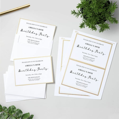 Avery® Invitation Cards with Metallic Gold Borders - 5’’ Width x 7’’ Length - Rectangle - Inkjet Laser - Matte - White