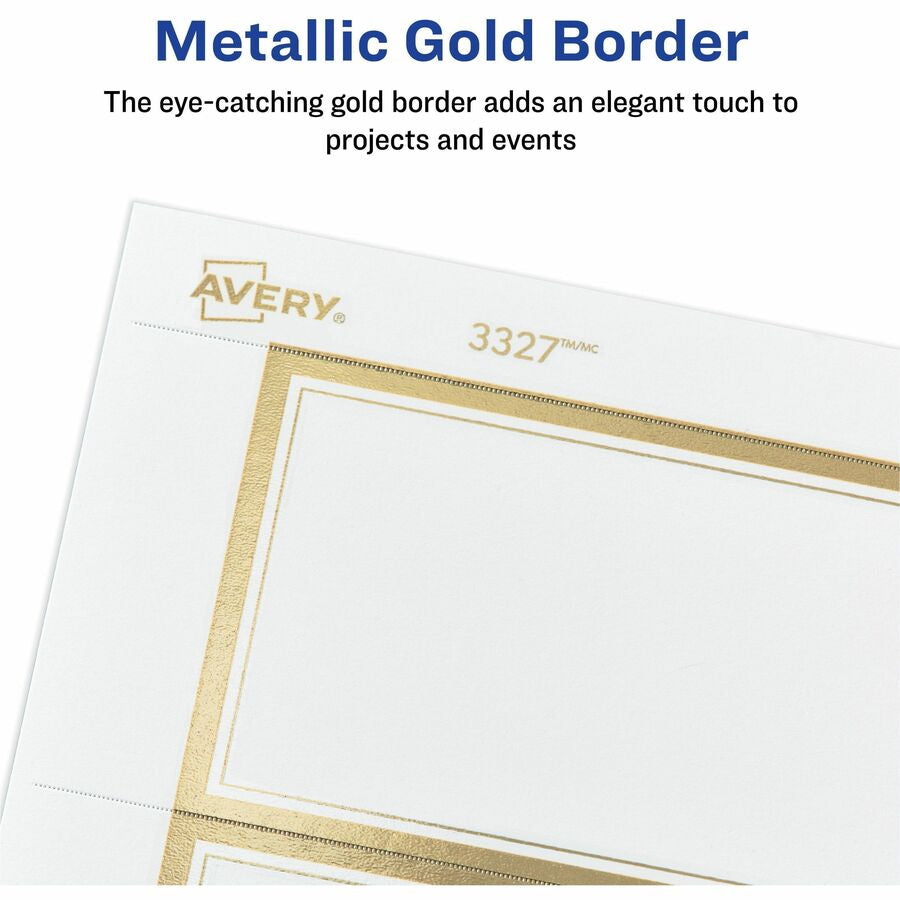 Avery® Invitation Cards with Metallic Gold Borders - 5’’ Width x 7’’ Length - Rectangle - Inkjet Laser - Matte - White