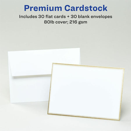 Avery® Invitation Cards with Metallic Gold Borders - 5’’ Width x 7’’ Length - Rectangle - Inkjet Laser - Matte - White