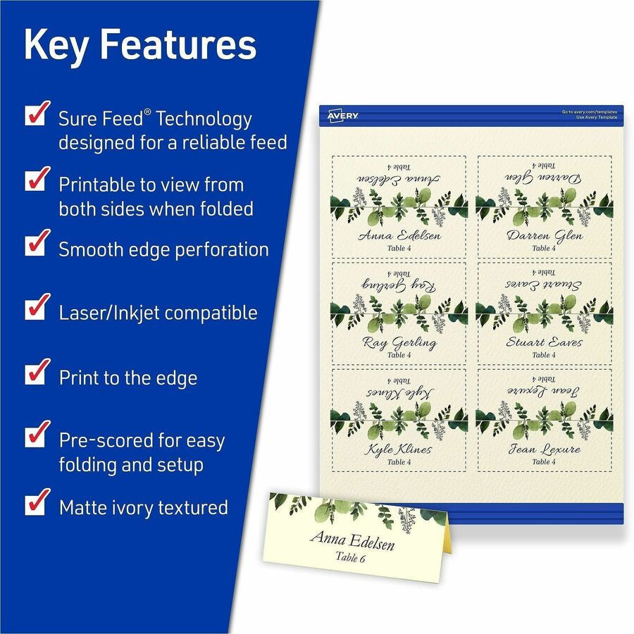 Avery® Ivory Matte 2-sided Place Cards - 3.8’’ - 750 / Carton - Tent & Placement