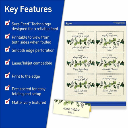 Avery® Ivory Matte 2-sided Place Cards - 3.8’’ - 750 / Carton - Tent & Placement