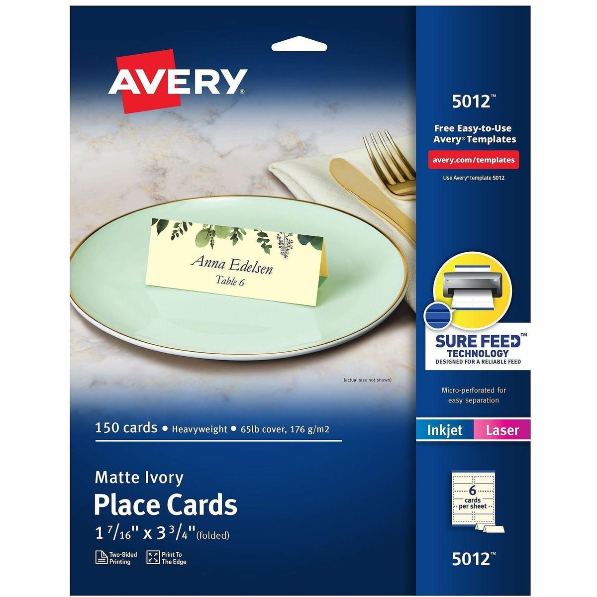 Avery® Ivory Matte 2-sided Place Cards - 3.8’’ - 750 / Carton - Tent & Placement
