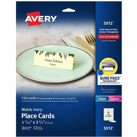 Avery® Ivory Matte 2-sided Place Cards - 3.8’’ - 750 / Carton - Tent & Placement