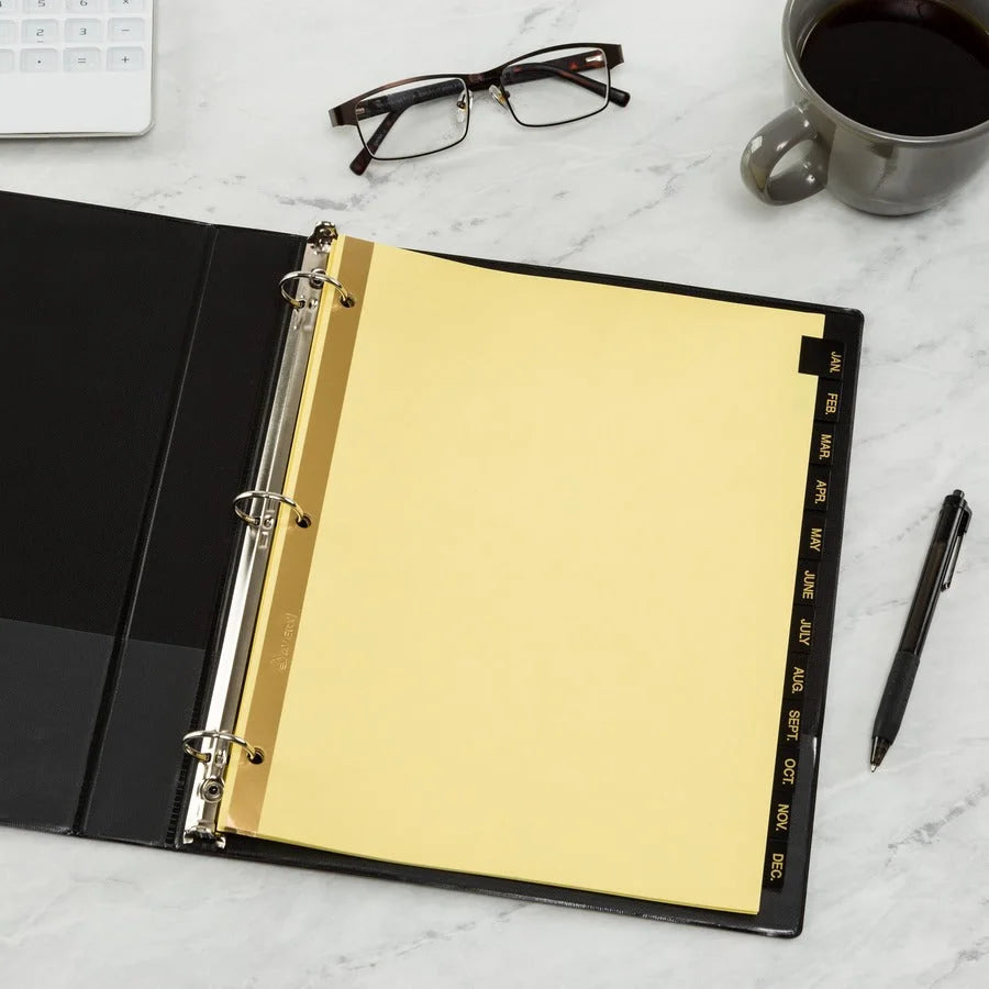 Avery® Jan-Dec Tab Dividers: Buff Paper Black Tabs - 12/Set - Index Divider