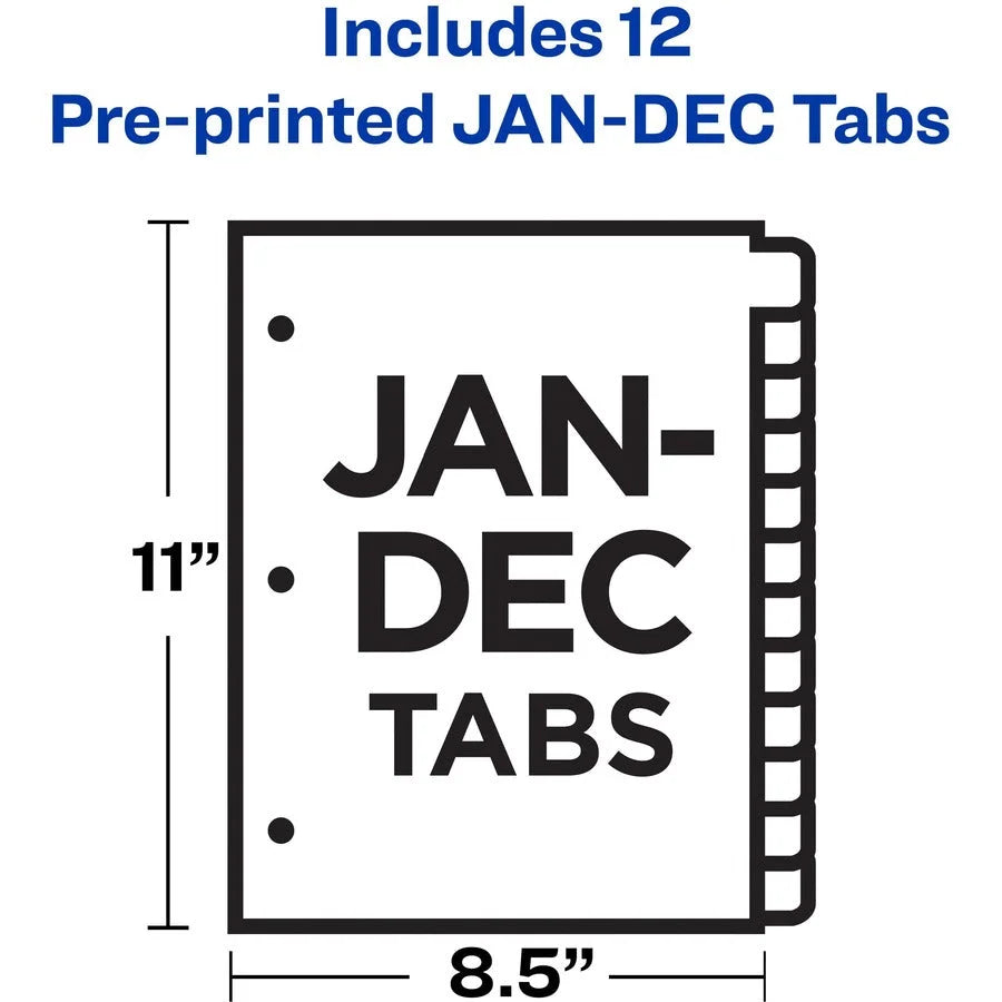Avery® Jan-Dec Tab Dividers: Buff Paper Black Tabs - 12/Set - Index Divider