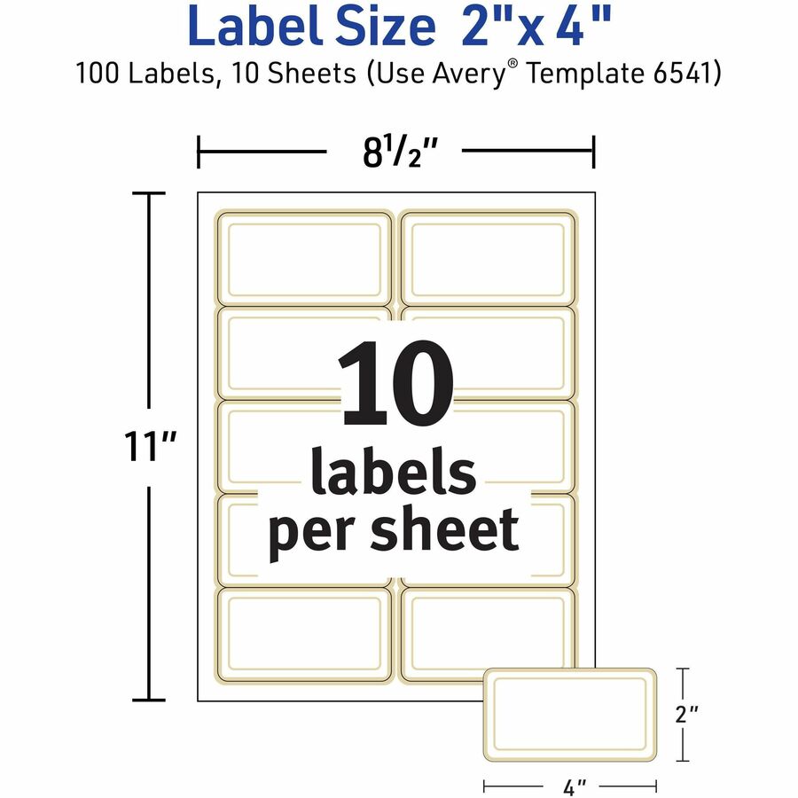 Avery® Labels with Metallic Gold Borders, 2" x 4" , 100 (6541) - Alternate-Image3
