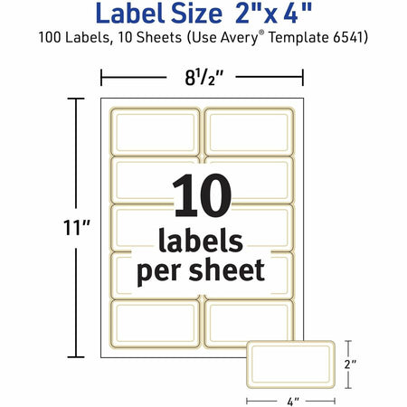Avery® Labels with Metallic Gold Borders, 2" x 4" , 100 (6541) - Alternate-Image3