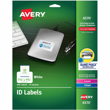 Avery® Laser Inkjet Printer Permanent ID Labels - 1 1/4’’ Width x 3/4’’ Length - Adhesive - Rectangle - Multipurpose &