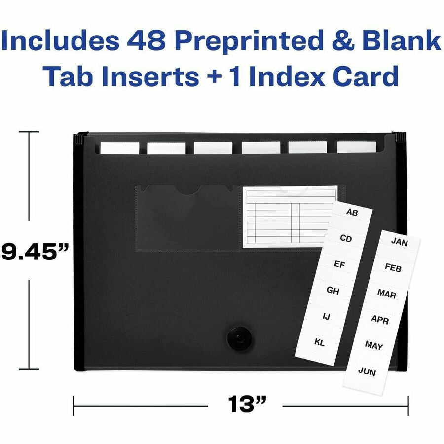 Avery® Letter A4 Expanding File - 425 Sheets Capacity - 7 Pocket(s) - Polypropylene Plastic Fabric - Black - 0%