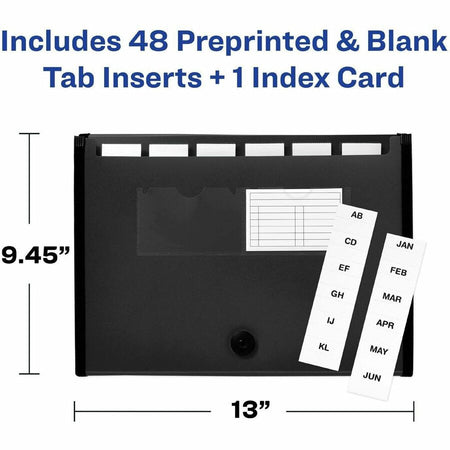 Avery® Letter A4 Expanding File - 425 Sheets Capacity - 7 Pocket(s) - Polypropylene Plastic Fabric - Black - 0%