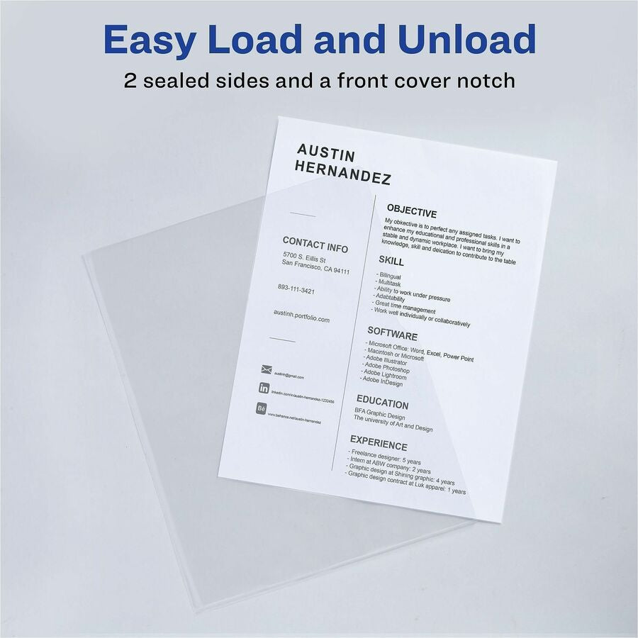 Avery® Letter File Sleeve - 8 1/2’’ x 11’’ - 100 Sheets Capacity - Polypropylene - Clear - Non-stick Lightweight - 12