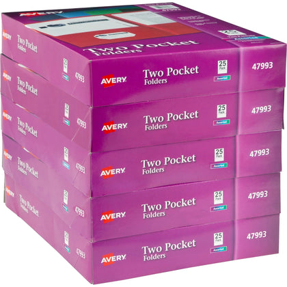 Avery® Letter Pocket Folder: 40-Sheet Capacity 2 Internal Pockets Assorted Colors - Folders