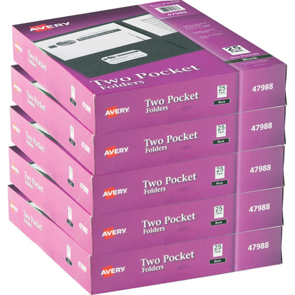 Avery® Letter Pocket Folder: Black 40 Sheets Capacity 2 Internal Pockets - Folders