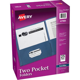 Avery® Letter Pocket Folder: Dark Blue 8 1/2’’ x 11’’ 40 Sheets 2 Pockets - Folders