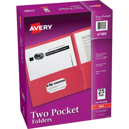 Avery® Letter Pocket Folder: Red 8 1/2’’ x 11’’ 40 Sheets 2 Pockets - Folders