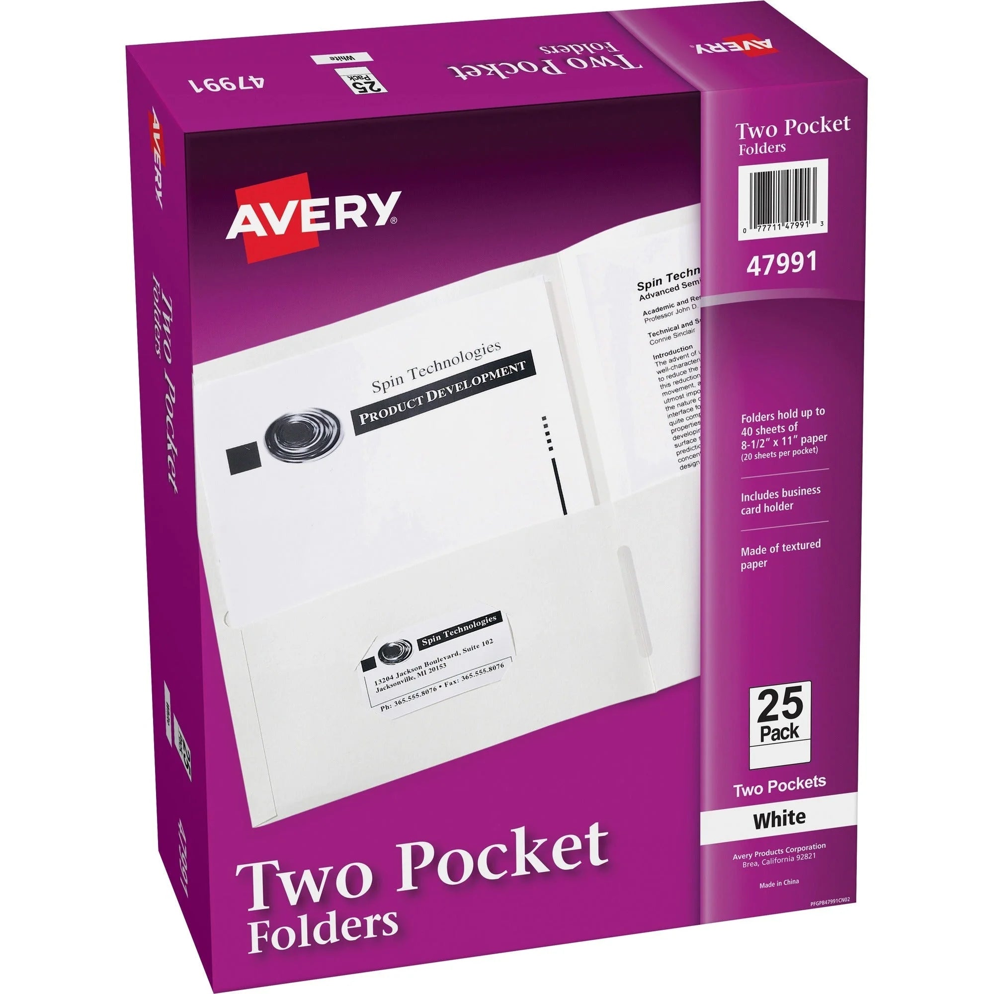 Avery® Letter Pocket Folder: White Paper 40 Sheets 2 Pockets - Folders