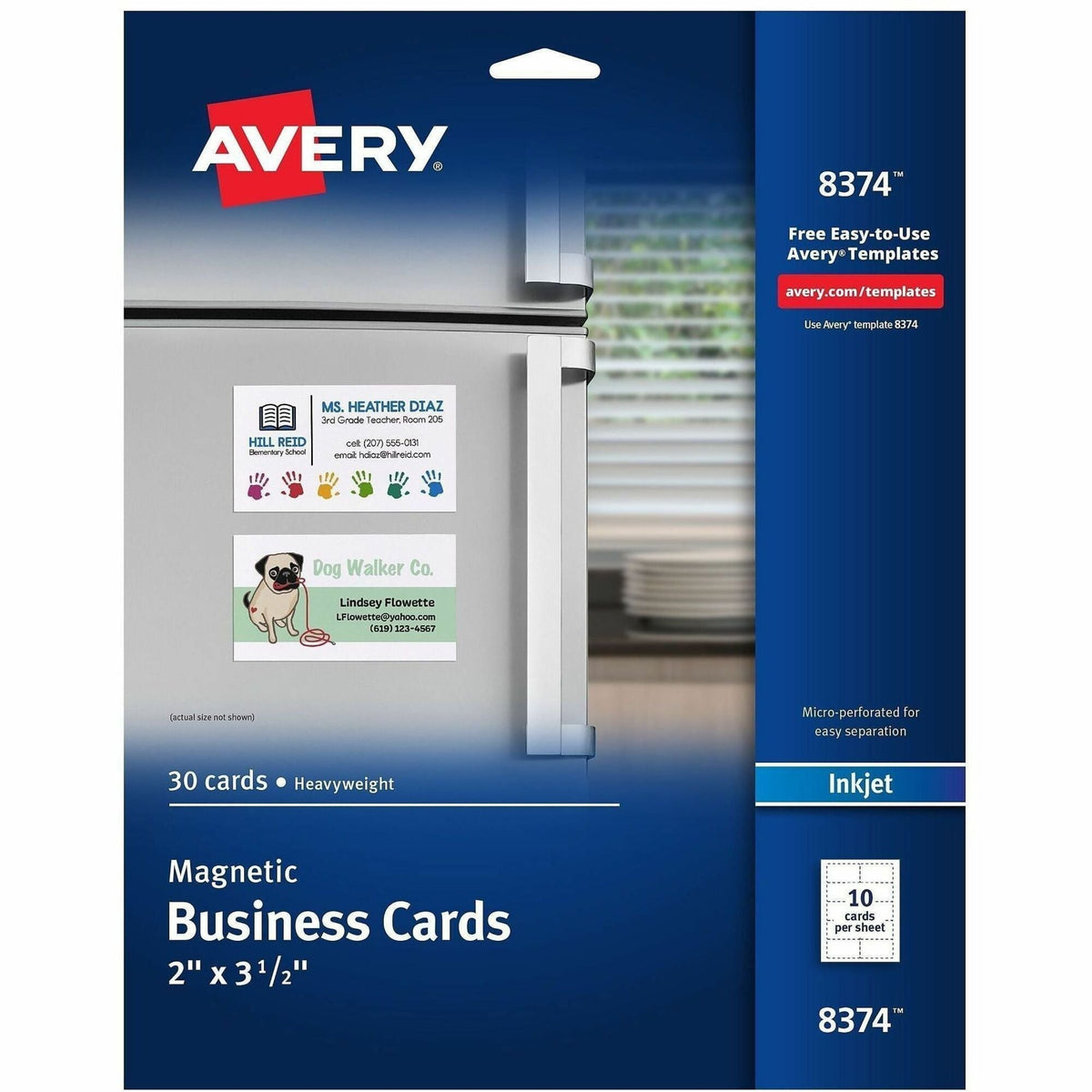 Avery® Magnetic Business Cards 2’’ x 3-1/2’’ Matte White 30 (8374) - 3 1/2’’ - 729 g/m² Grammage