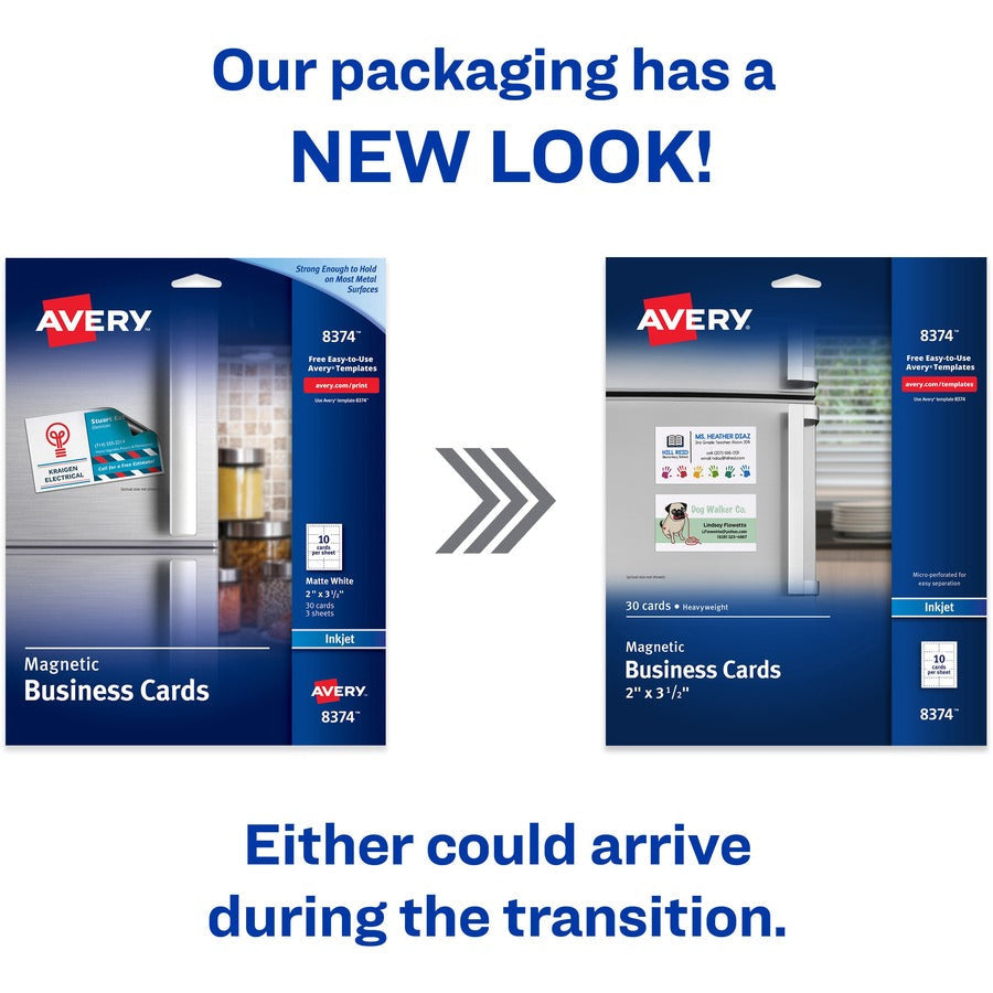 Avery® Magnetic Business Cards 2’’ x 3-1/2’’ Matte White 30 (8374) - 3 1/2’’ - 729 g/m² Grammage