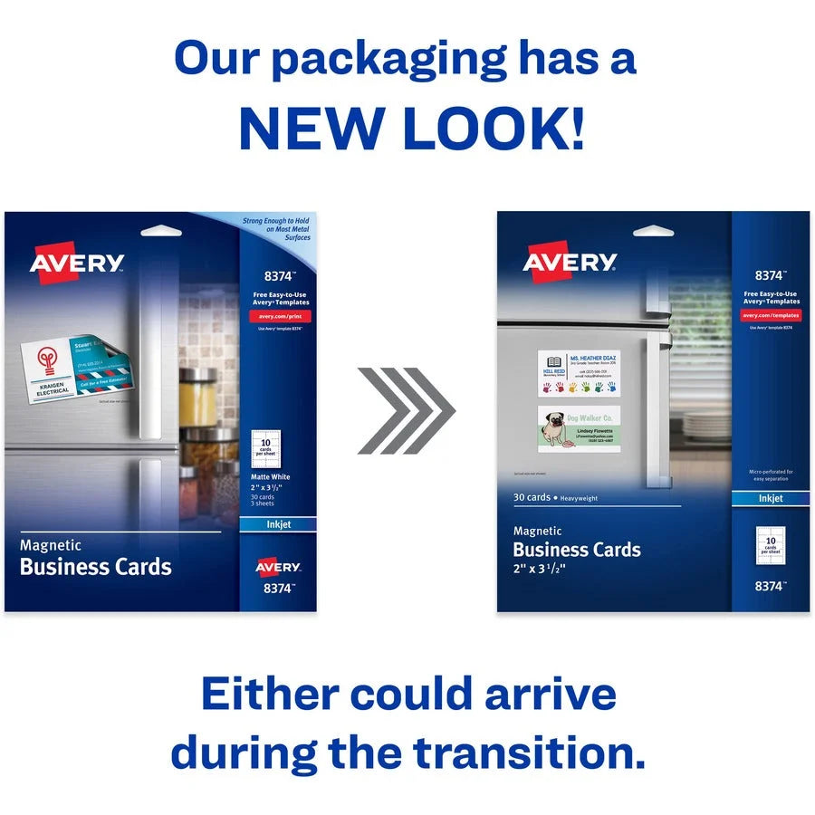 Avery® Magnetic Business Cards 2’’ x 3-1/2’’ Matte White 30 (8374) - 3 1/2’’ - 729 g/m² Grammage