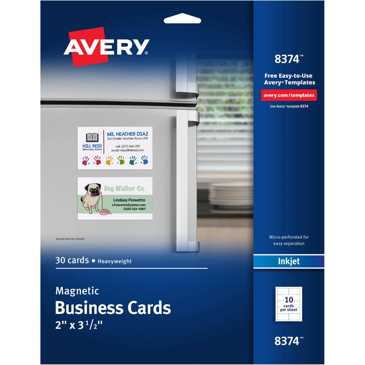 Avery® Magnetic Business Cards 2’’ x 3-1/2’’ Matte White 30 (8374) - 3 1/2’’ - 729 g/m² Grammage