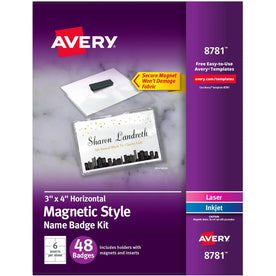 Avery® Magnetic Name Badges - Durable PVC Printable - 48/Box - ID & Supplies
