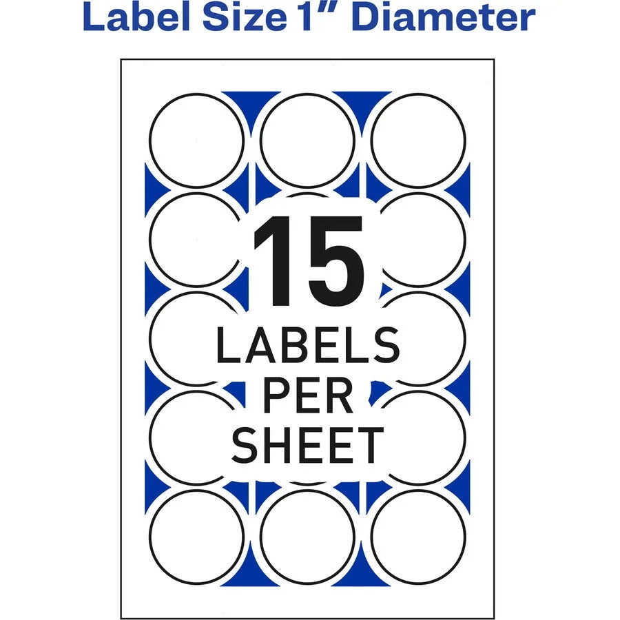 Avery® Mailing Seals Permanent 1’’ Diameter 600 Labels (5247) - Matte - Adhesive Laminated Moisture Resistant - Address