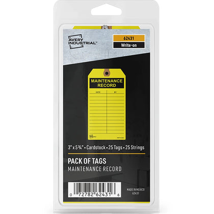 Avery® Maintenance Record Hang Tags - Yellow - 25/Pack - & Tickets