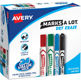 Avery® Marks A Lot Dry Erase Markers - Chisel Point - Assorted Colors - 24/Box - & Dry-Erase