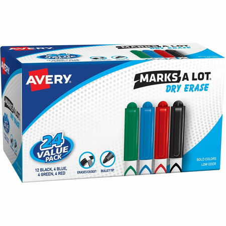 Avery&reg; Marks A Lot Marks A Lot Dry Erase Markers, Pen-Style, 24 Assorted Markers - 2000