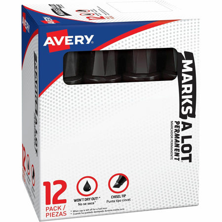 Avery&reg; Marks A Lot Marks A Lot Permanent Markers, Jumbo Desk-Style, 12 Black (24148) - 2000