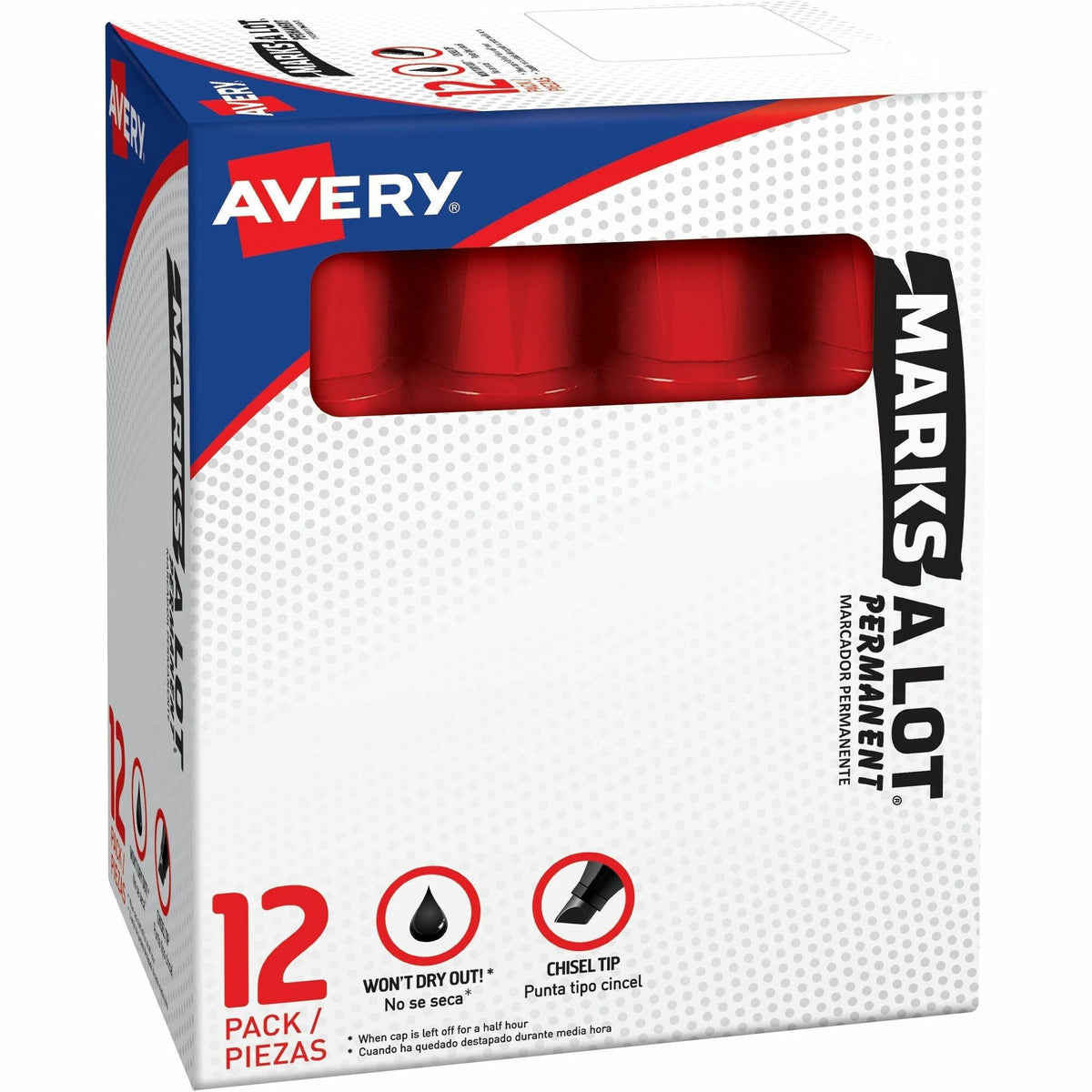 Avery&reg; Marks A Lot Marks A Lot, Permanent Markers, Jumbo Desk-Style, 12 Red (24147) - 2000