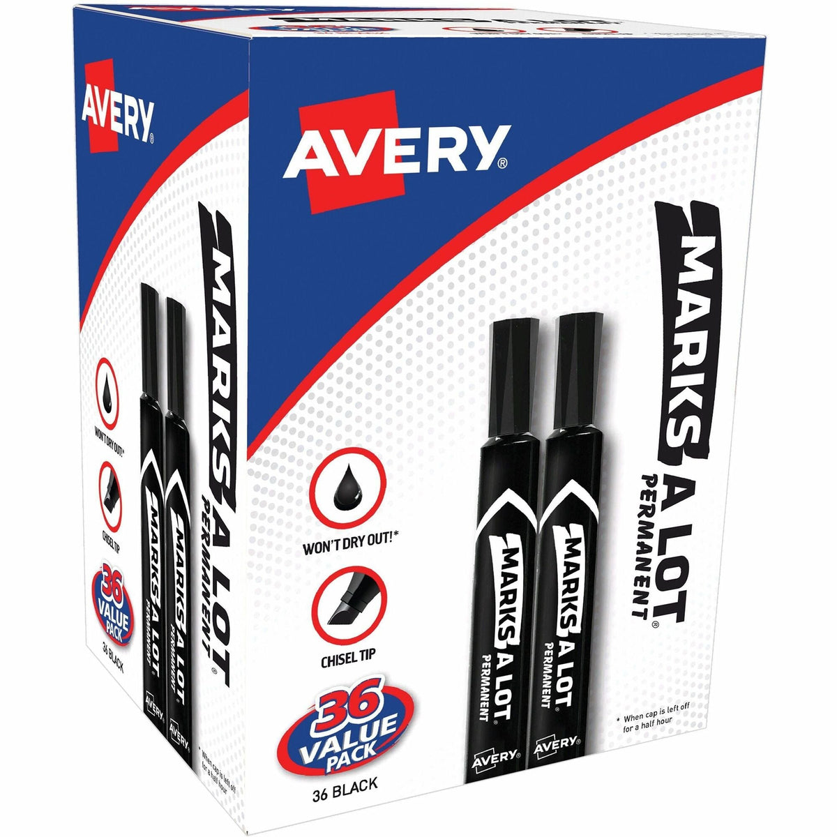 Avery&reg; Marks A Lot Permanent Markers, Large Desk-Style, Black, 36/BX - 2000