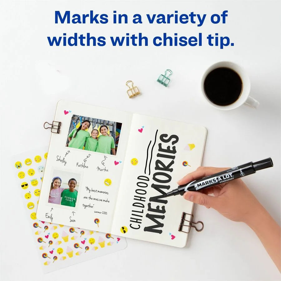 Avery® Marks A Lot Permanent Markers - Large Desk-Style Size - Black Ink - 1 Dozen - & Dry-Erase