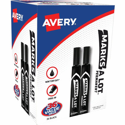 Avery® Marks A Lot Permanent Markers - Large Desk-Style Size Black Ink - & Dry-Erase