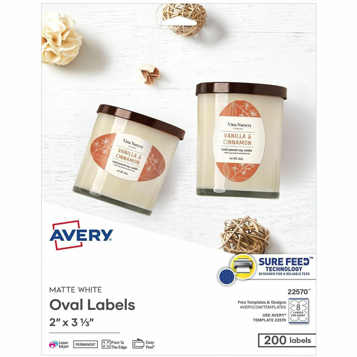 Avery Printable Oval Labels, 2" x 3-1/3" , White, 200 Labels (22570) - 2000