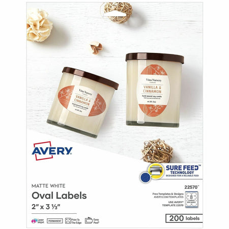 Avery Printable Oval Labels, 2" x 3-1/3" , White, 200 Labels (22570) - 2000