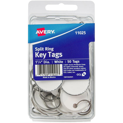 Avery® Metal Rim Key Tags: White 1-1/4’’ 50-Pack - Tags