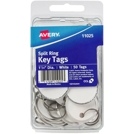 Avery® Metal Rim Key Tags: White 1-1/4’’ 50-Pack - Tags