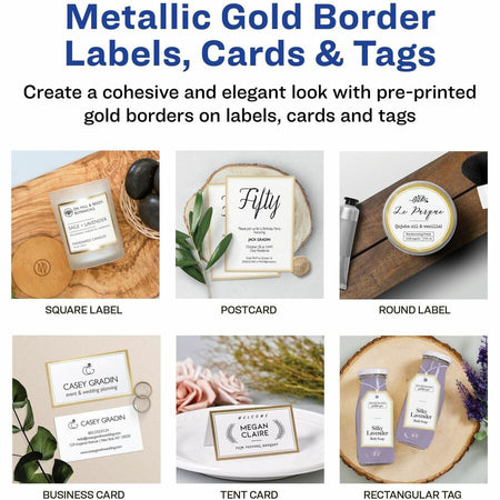 Avery® Invitation Cards with Metallic Gold Borders - 5’’ Width x 7’’ Length - Rectangle - Inkjet Laser - Matte - White