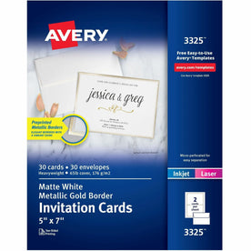 Avery® Metallic Gold Border Invitation Cards - Elegant 5’’ x 7’’ - 30 Pack - Printed Stationery