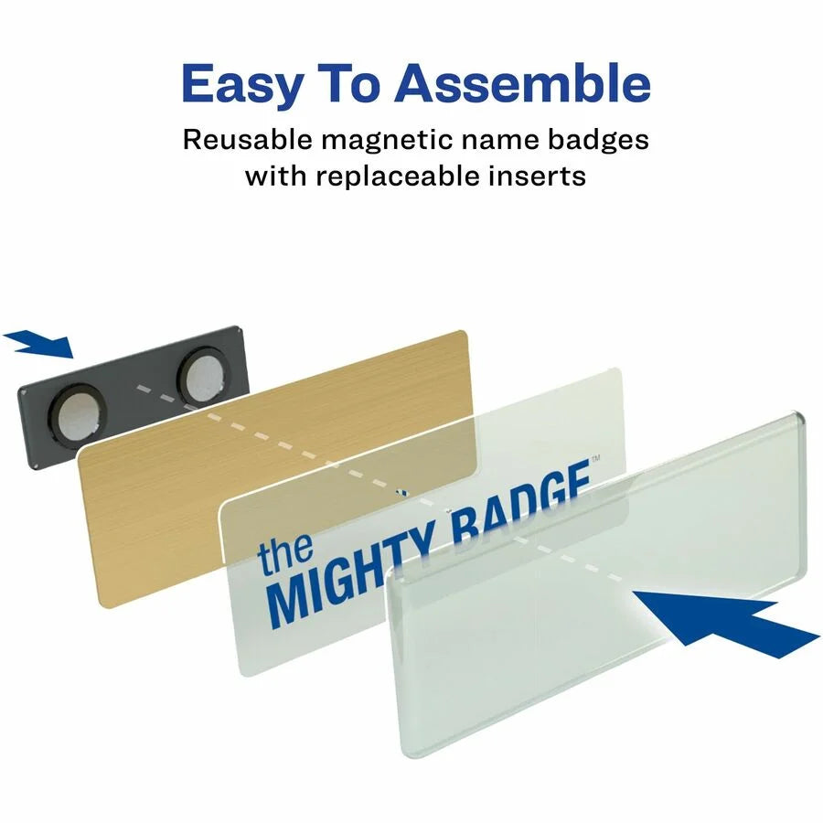 Avery® Mighty Badge: Professional Reusable Name Badge System - Gold - ID Badges & Supplies