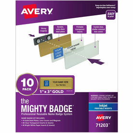 Avery® Mighty Badge: Professional Reusable Name Badge System - Gold - ID Badges & Supplies