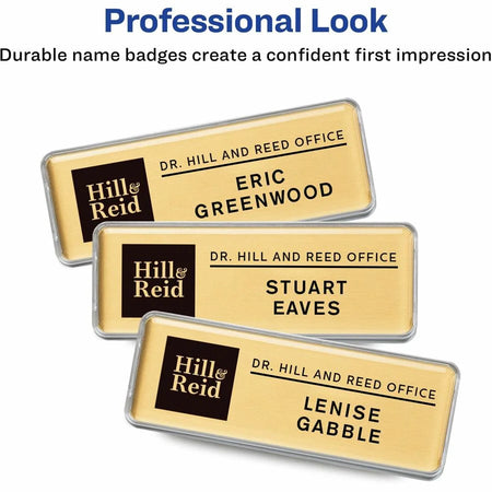Avery® Mighty Badge: Professional Reusable Name Badge System - Gold - ID Badges & Supplies