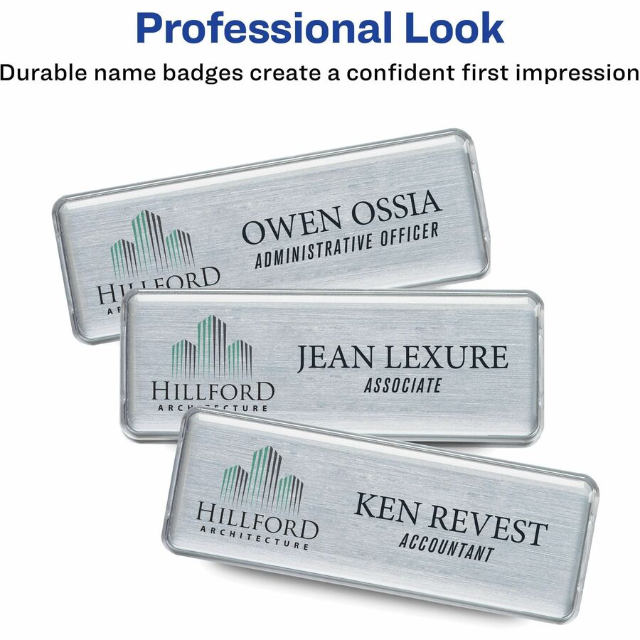 Avery® Mighty Badge: Professional Reusable Name Badge System - Silver - ID Badges & Supplies