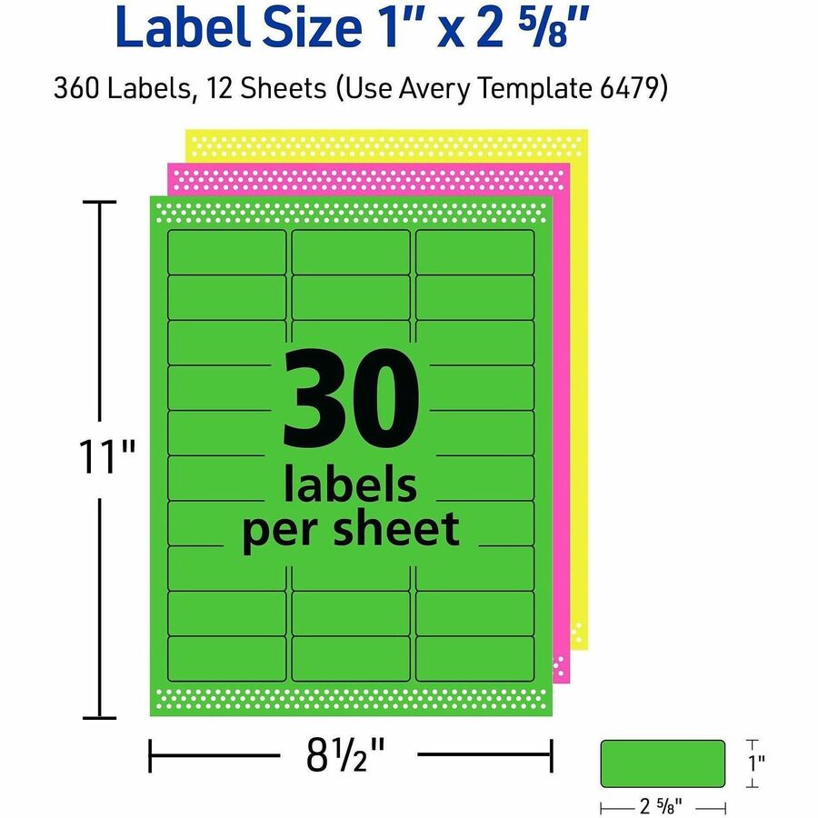 Avery® Multipurpose Label - 1’’ Width x 2 5/8’’ Length - Removable Adhesive - Rectangle - Inkjet Laser - & ID Labels
