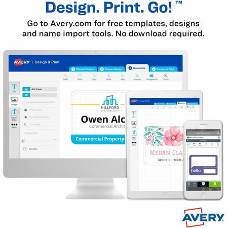 Avery® Name Badges with Cords 3’’ x 4’’ 50 Total - Durable Printable Double-sided - White - ID & Supplies